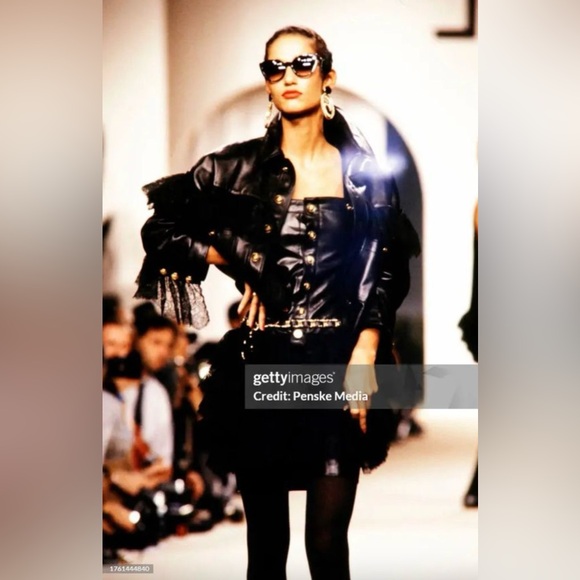 Chanel Vintage S/S 1987 Black Lambskin Leather Lace Gold Wheat Mini Dress - Picture 4 of 16